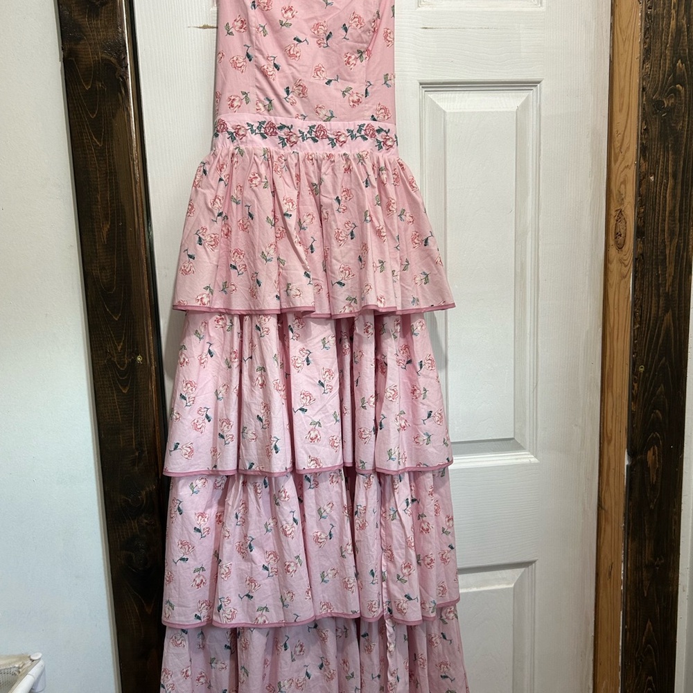 Pink Floral Tiered Maxi Dress - Romantic Ruffled Skirt